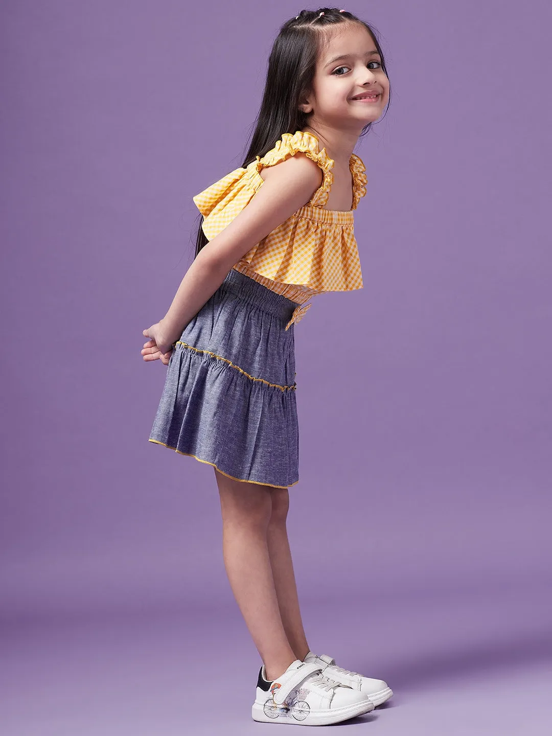 Girls Checked Top With Skirt