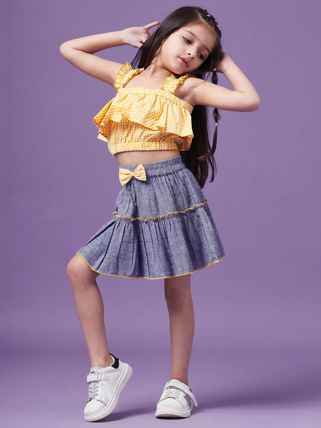 Girls Checked Top With Skirt