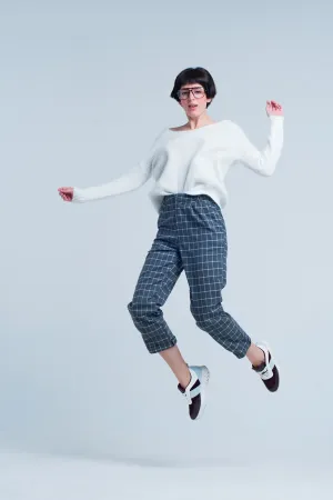 Grey Pants in White check Print