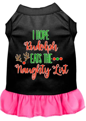 Hope Rudolph Eats Naughty List Screen Print Dog Dress Black With Bright Pink Med