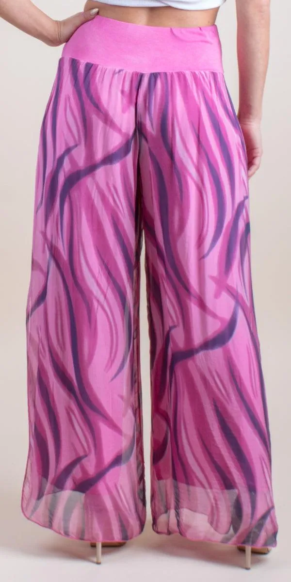 Hot Pink Jasmin Wave Print Slit Pant