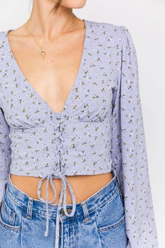 I'm All In Puff Sleeve V Neck Floral Top