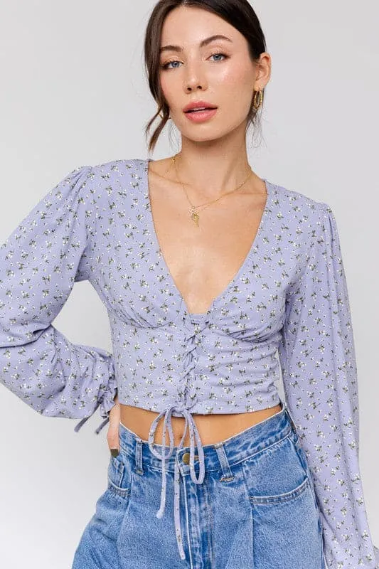I'm All In Puff Sleeve V Neck Floral Top