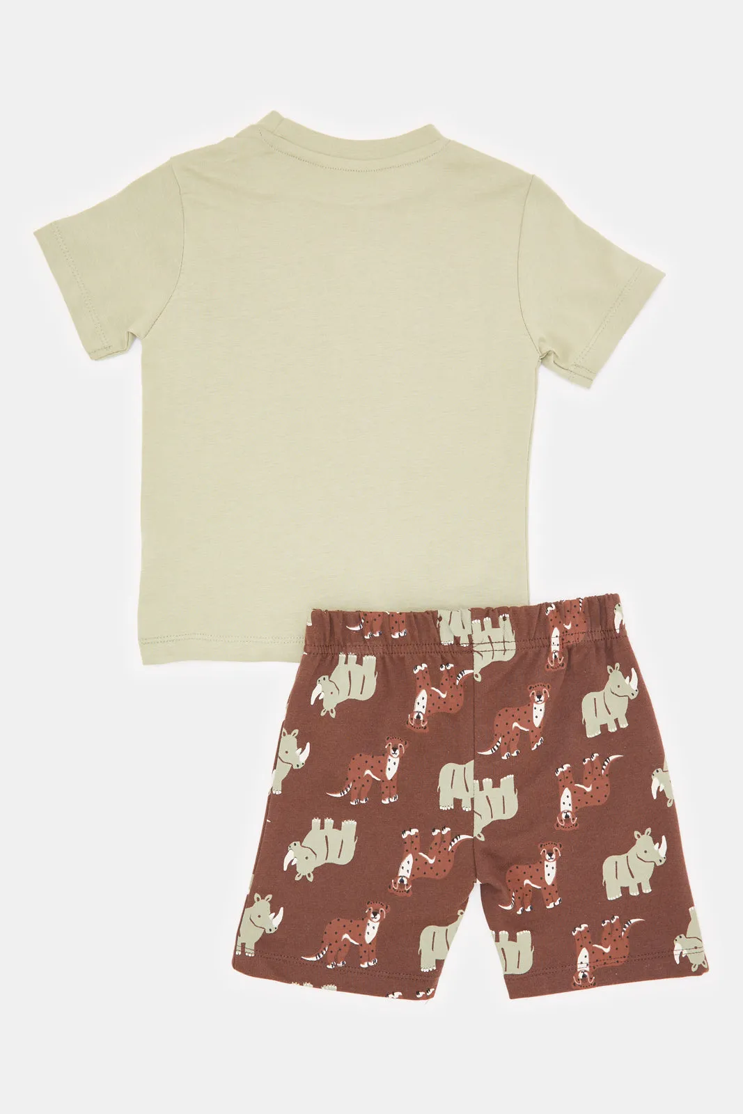 Infant Boys Beige And Brown Printed Pyjama Set (2 Piece)