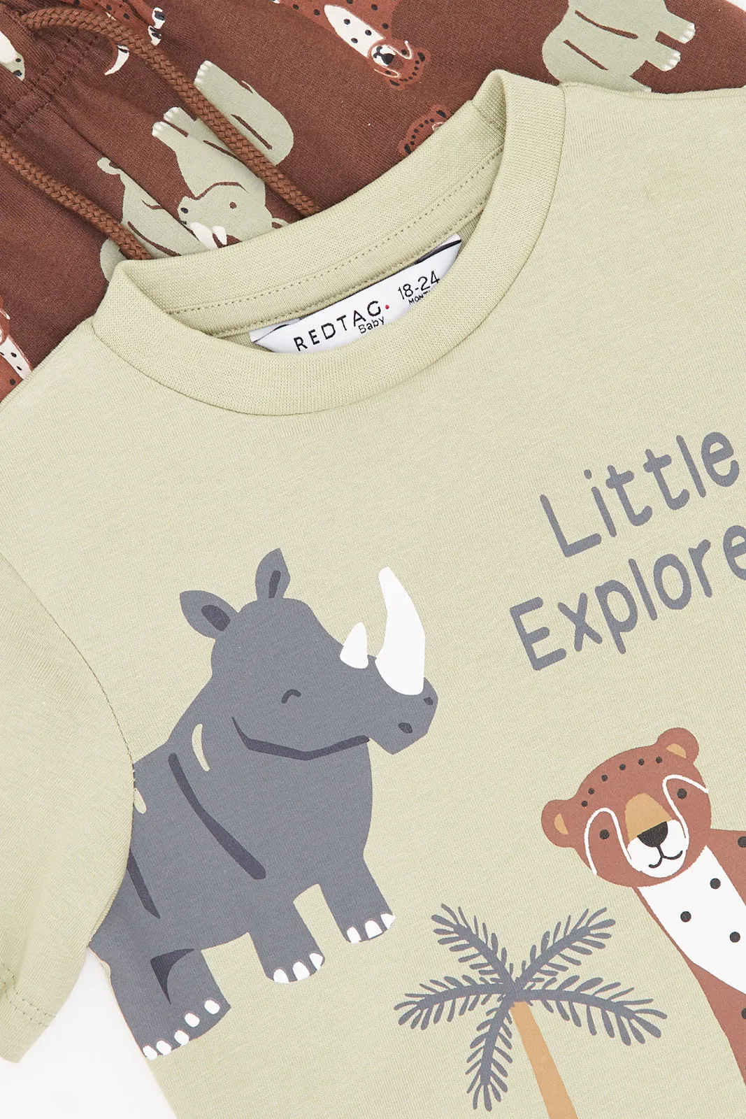 Infant Boys Beige And Brown Printed Pyjama Set (2 Piece)