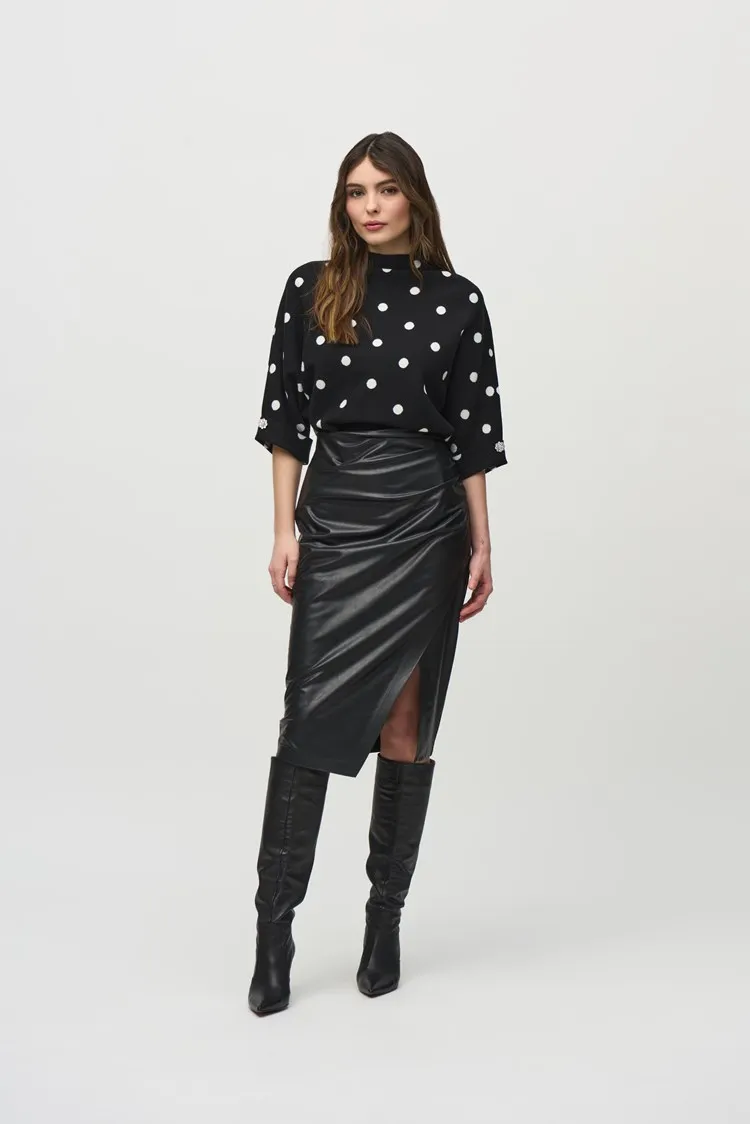 Joseph Ribkoff Vegan Leather Pull-On Shirred Pencil Skirt - Black