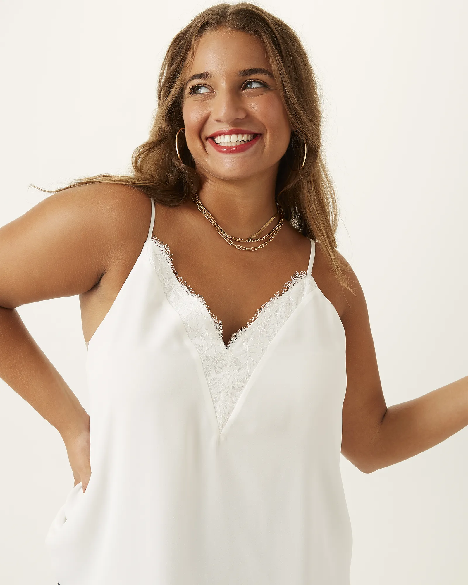 Kristie Lace-Trim Cami | White