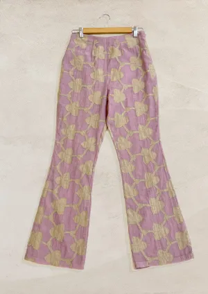 Lavender chanderi silk applique embroidered pants