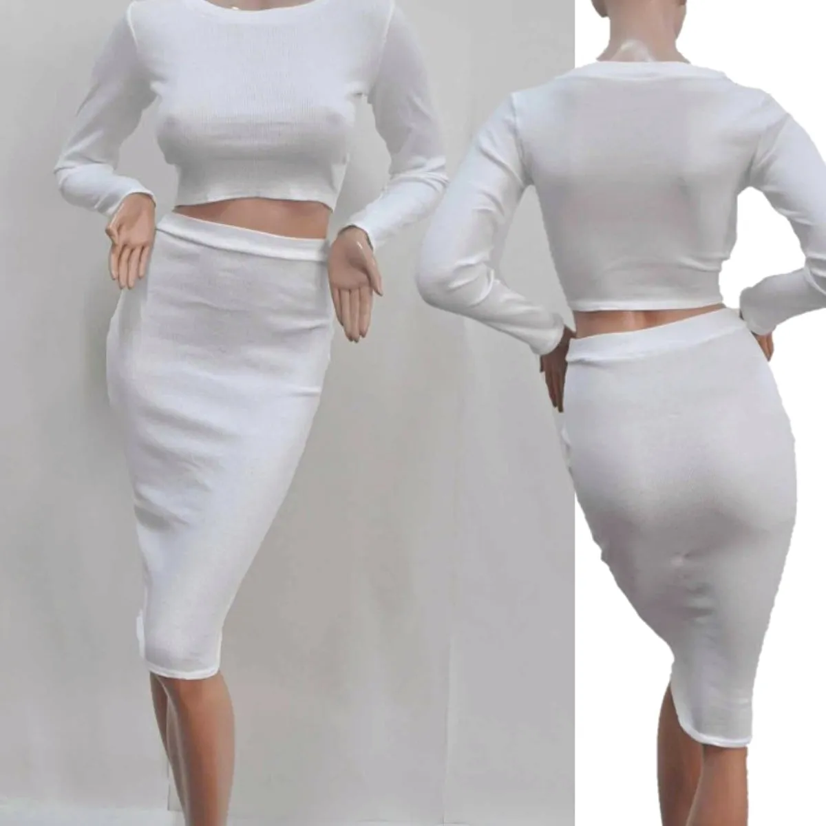 Luexco Women's Long Sleeve Top With Pencil Midi Skirt Bodycon
