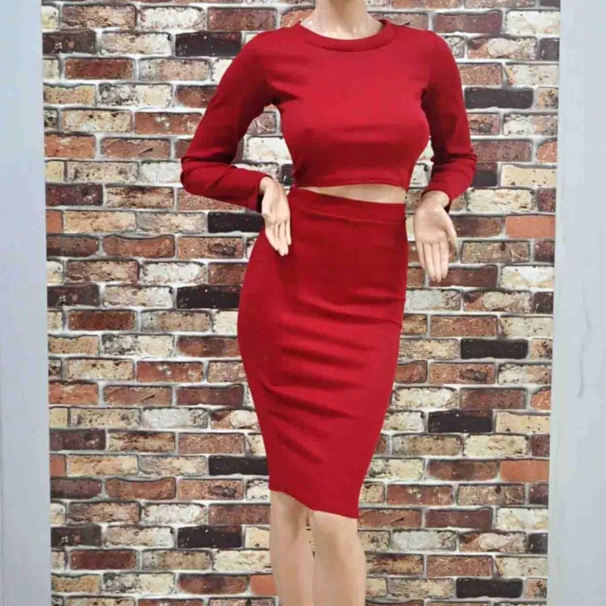 Luexco Women's Long Sleeve Top With Pencil Midi Skirt Bodycon