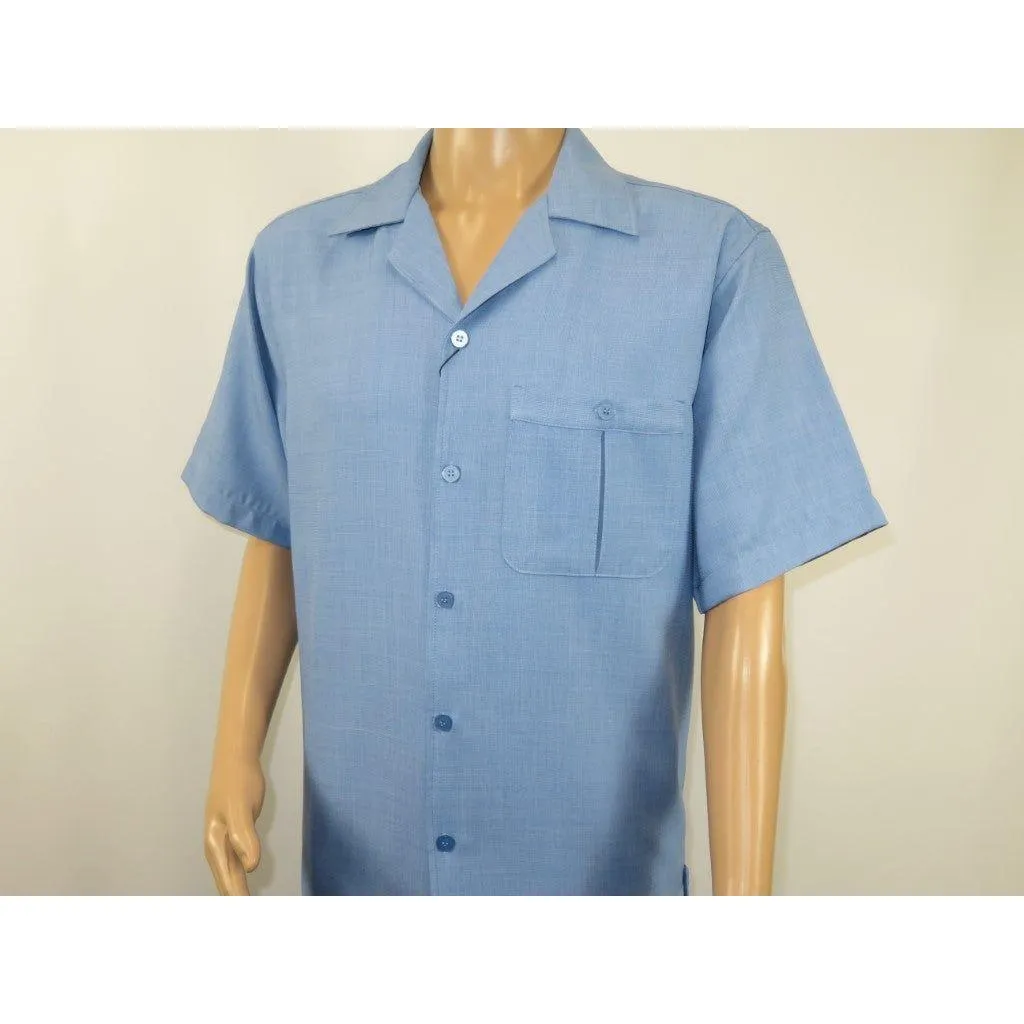 Men 2pc Walking Leisure Suit Short Sleeves By DREAMS Fancy 277-11 Ocean Blue