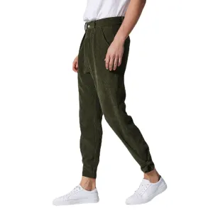 Mens Corduroy Vintage Elastic Waist Thick Casual Straight Pants