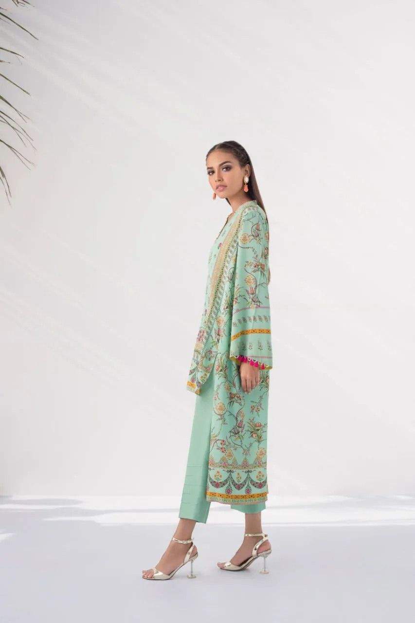 Mint Raw Silk Set With Pintex Detailing