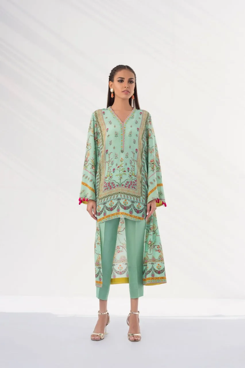 Mint Raw Silk Set With Pintex Detailing