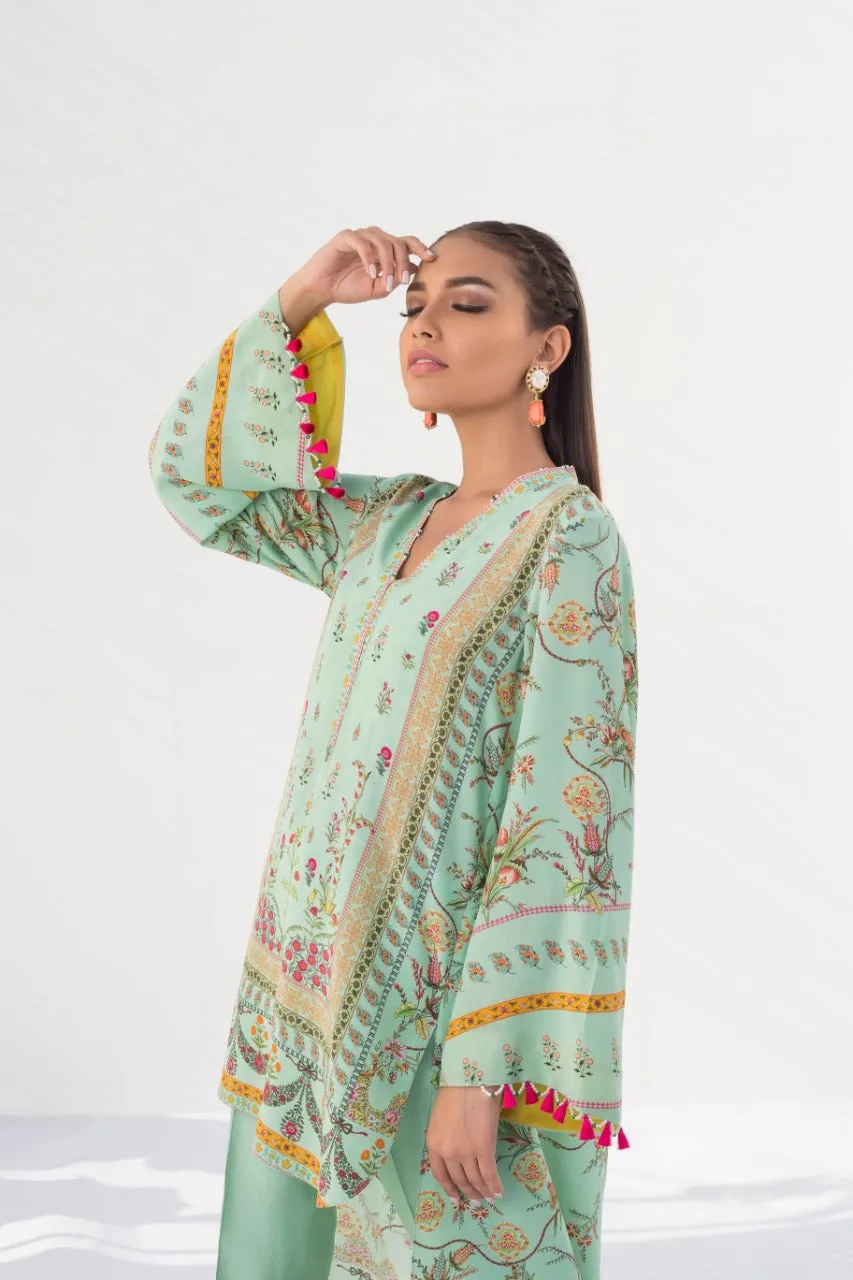 Mint Raw Silk Set With Pintex Detailing