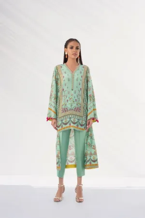 Mint Raw Silk Set With Pintex Detailing
