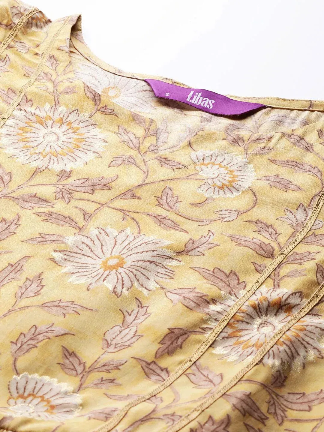 Mustard Printed Silk Dress
