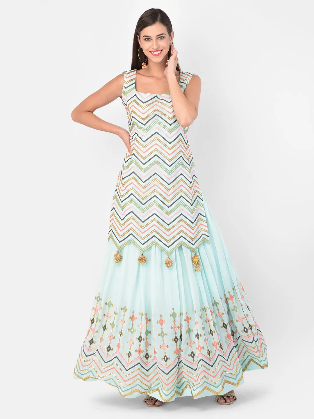 Neeru's Sky Blue Color Georgette Fabric Suit-Skirts