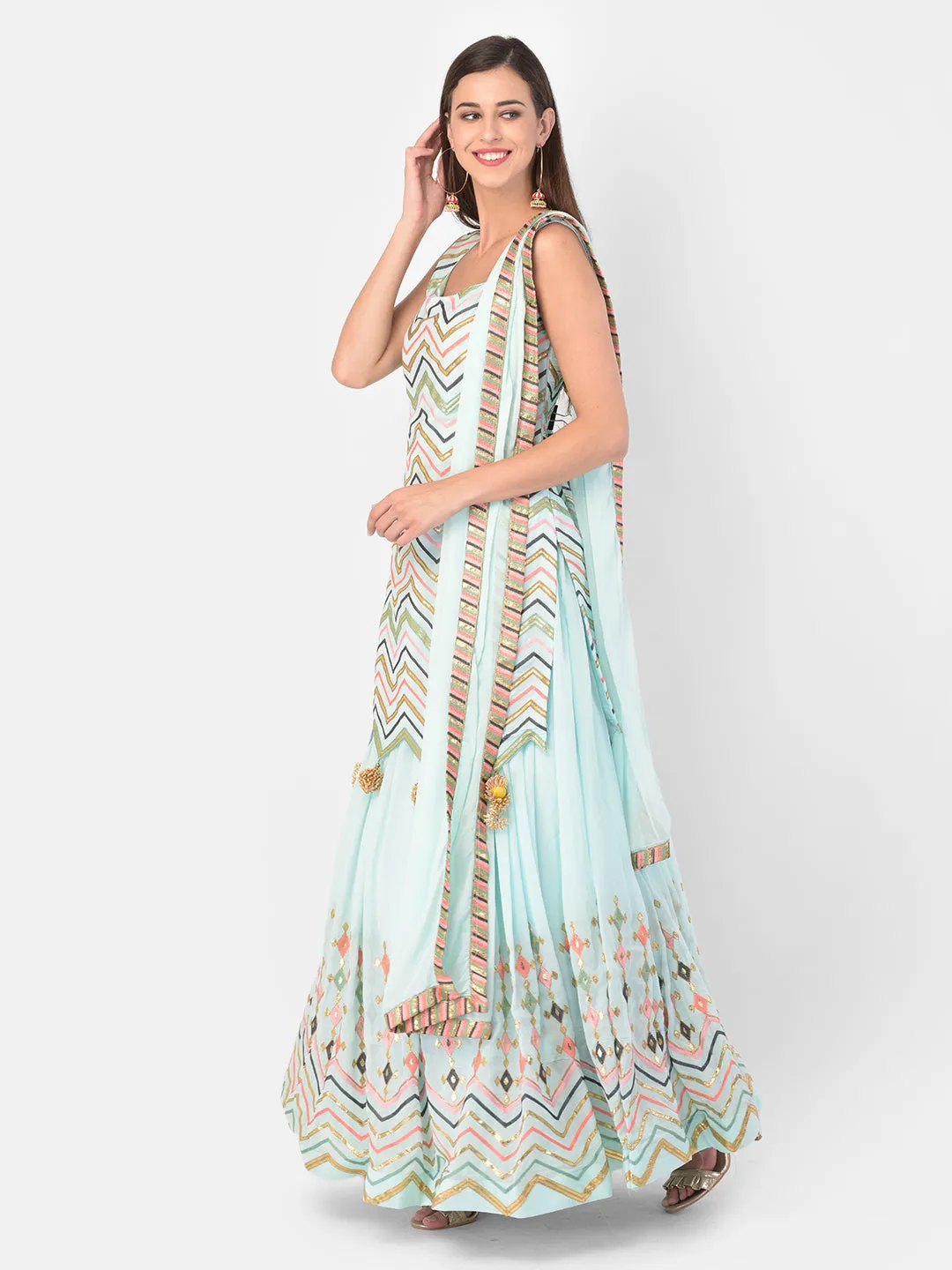 Neeru's Sky Blue Color Georgette Fabric Suit-Skirts