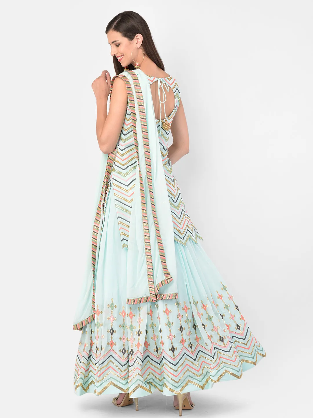 Neeru's Sky Blue Color Georgette Fabric Suit-Skirts
