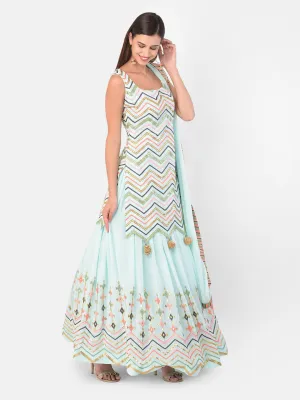 Neeru's Sky Blue Color Georgette Fabric Suit-Skirts