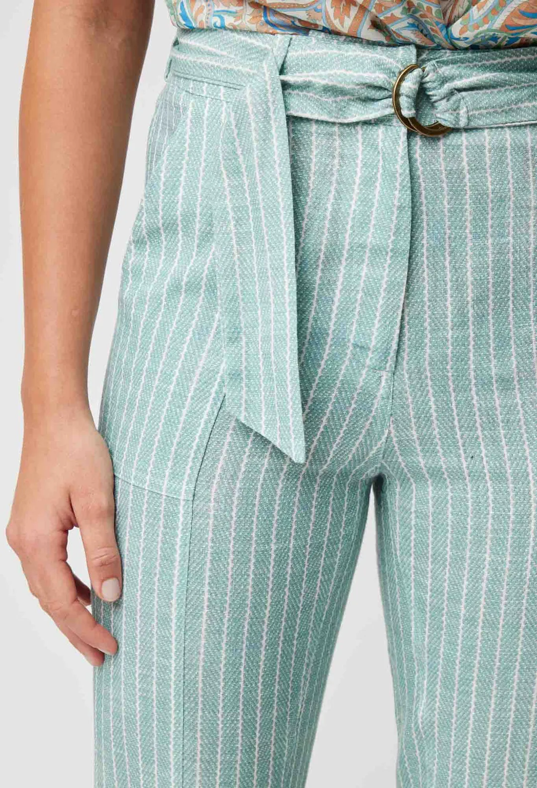 OnceWas Transit Linen Viscose Pant in Capri Stripe
