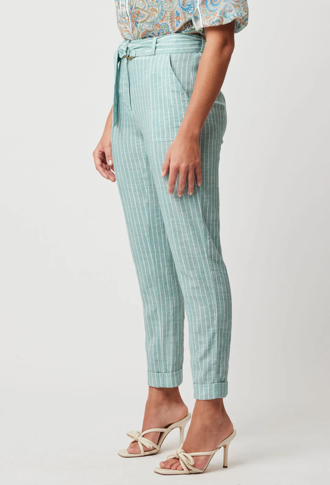 OnceWas Transit Linen Viscose Pant in Capri Stripe