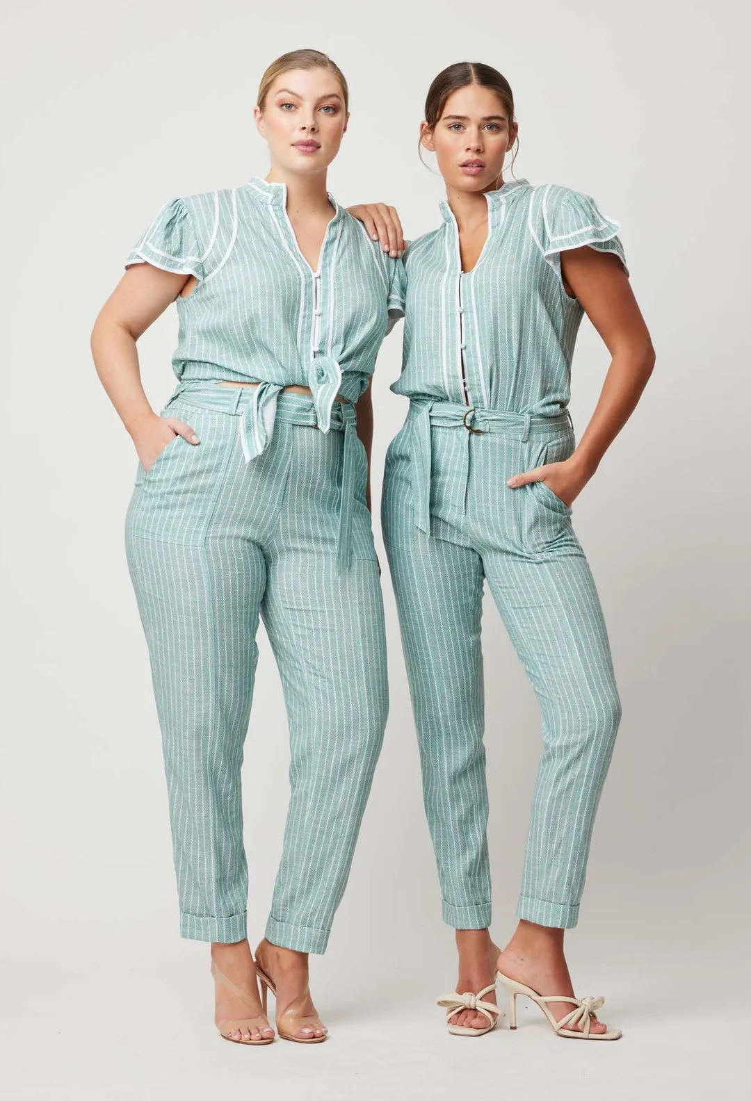 OnceWas Transit Linen Viscose Pant in Capri Stripe