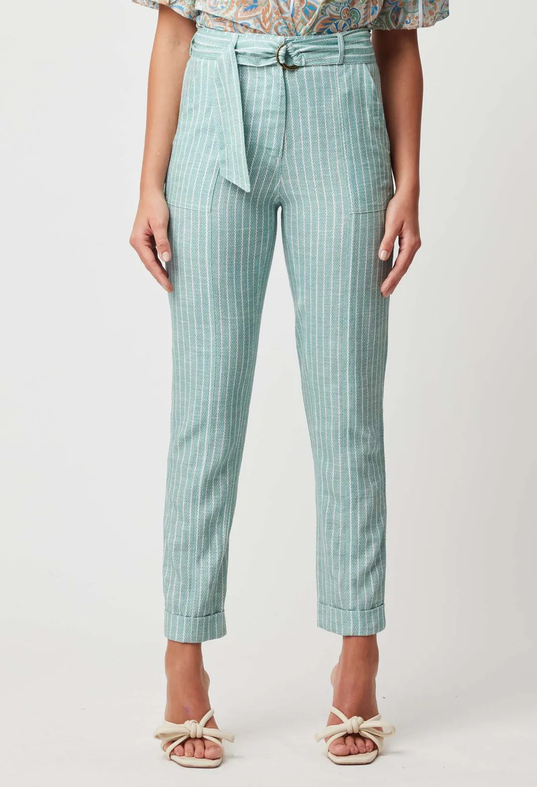 OnceWas Transit Linen Viscose Pant in Capri Stripe