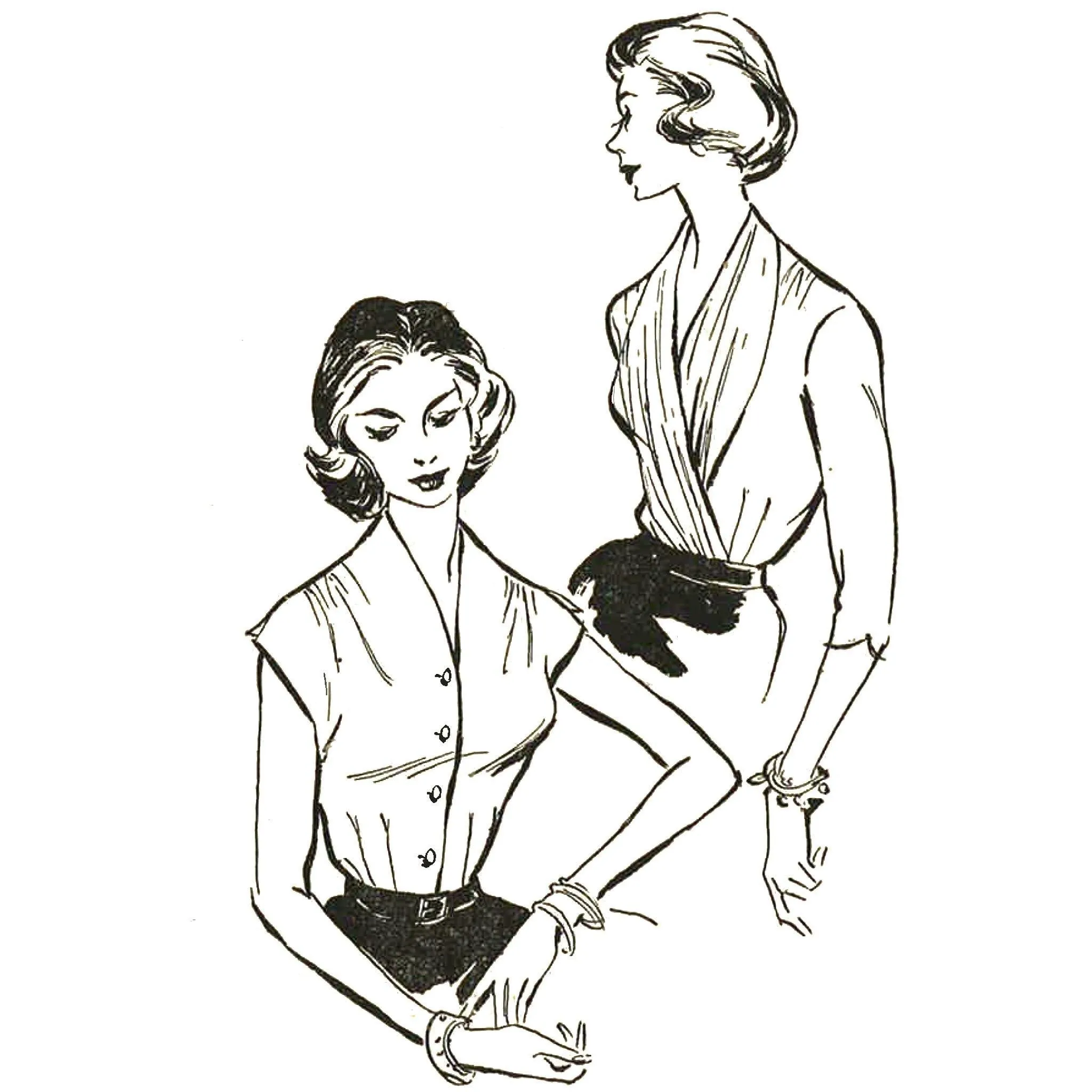 PDF - 1950's Pattern: Women's Blouse Tops with Stole -  Bust 38” (97cm) - Download