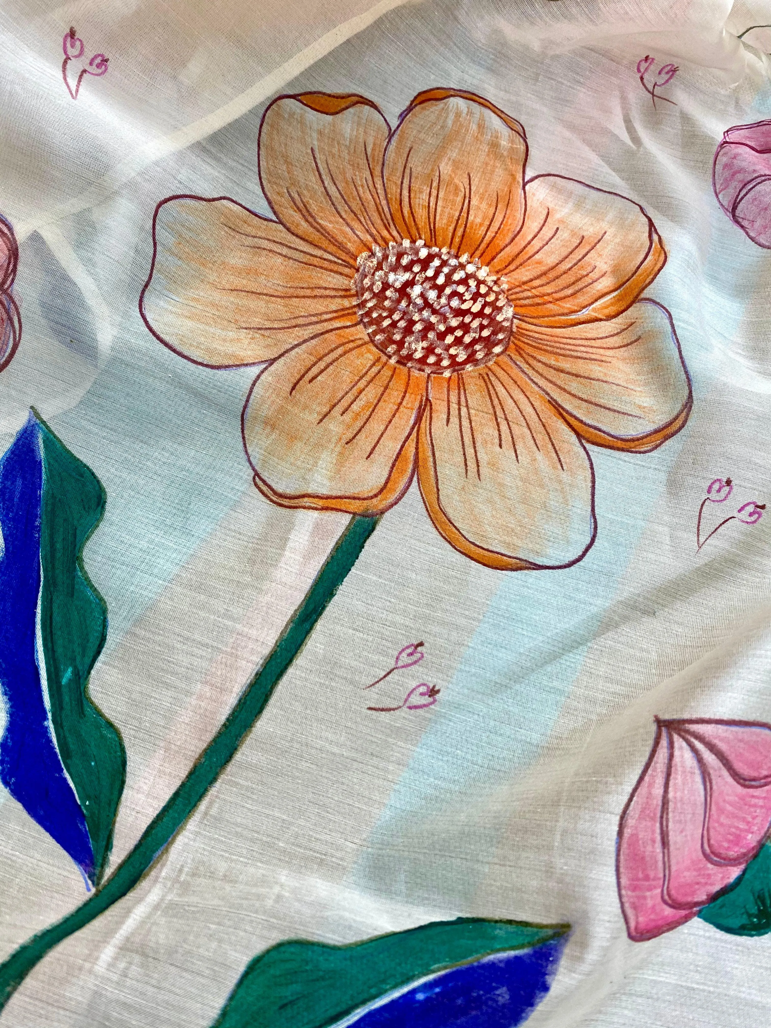 Peachy Pink Hand Painted Silk Cotton Scarf