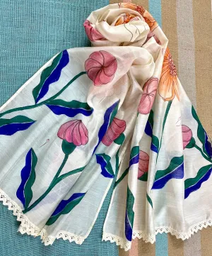 Peachy Pink Hand Painted Silk Cotton Scarf