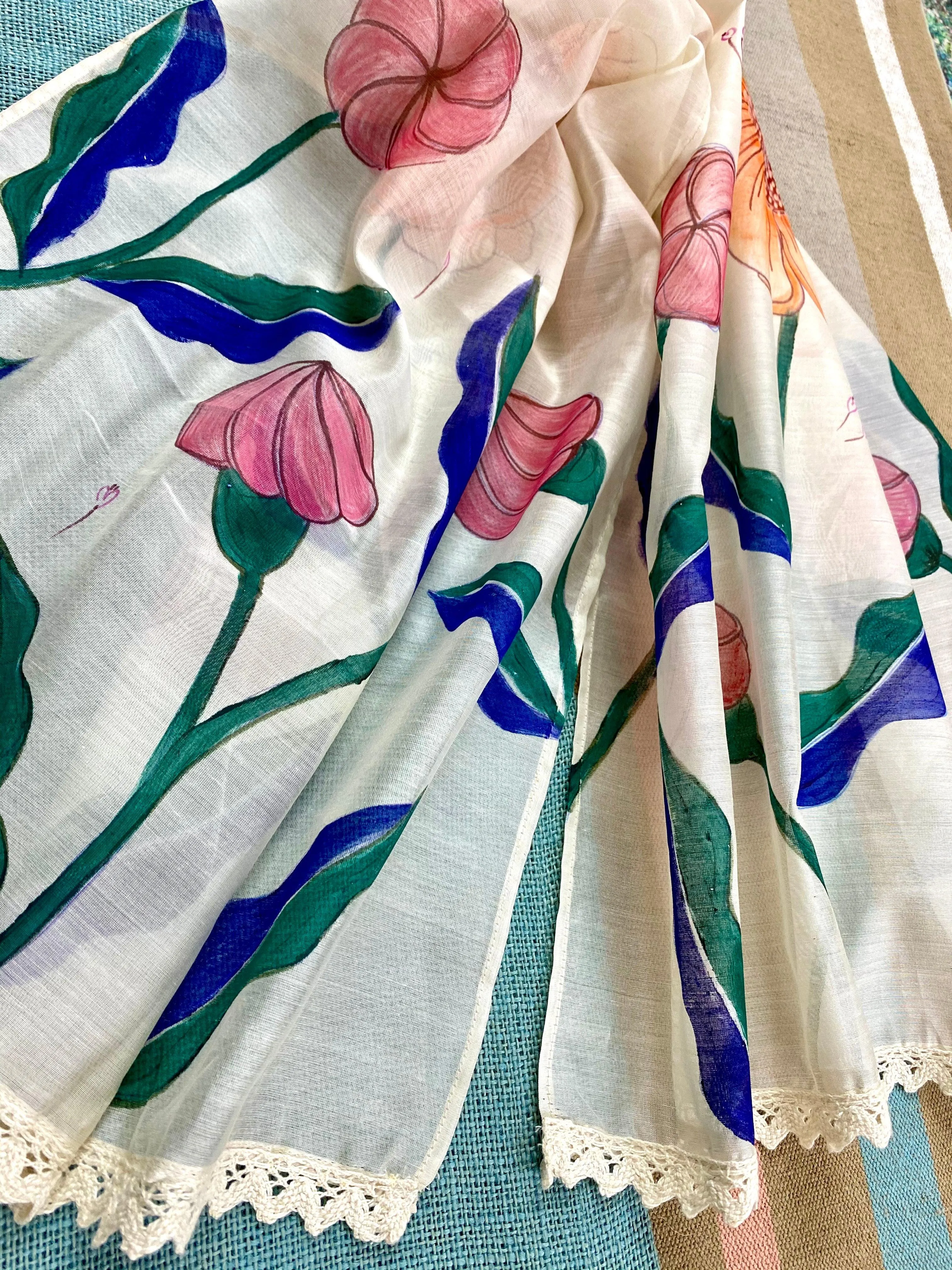 Peachy Pink Hand Painted Silk Cotton Scarf