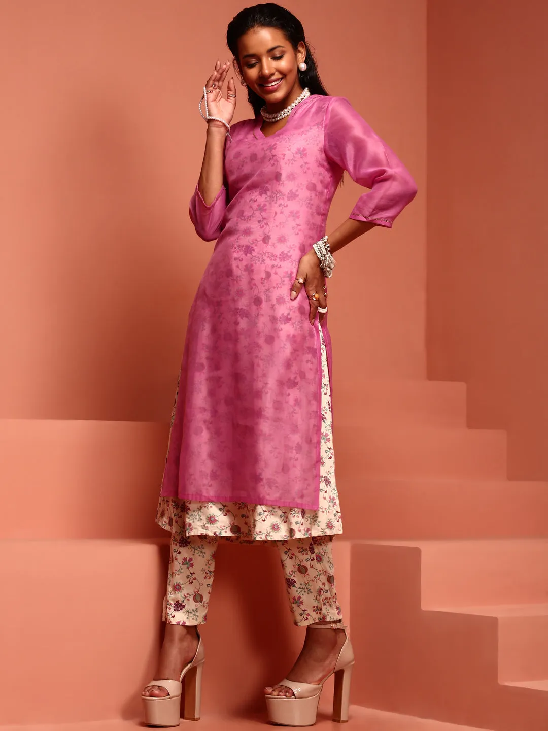 Pink Solid Kurta Set
