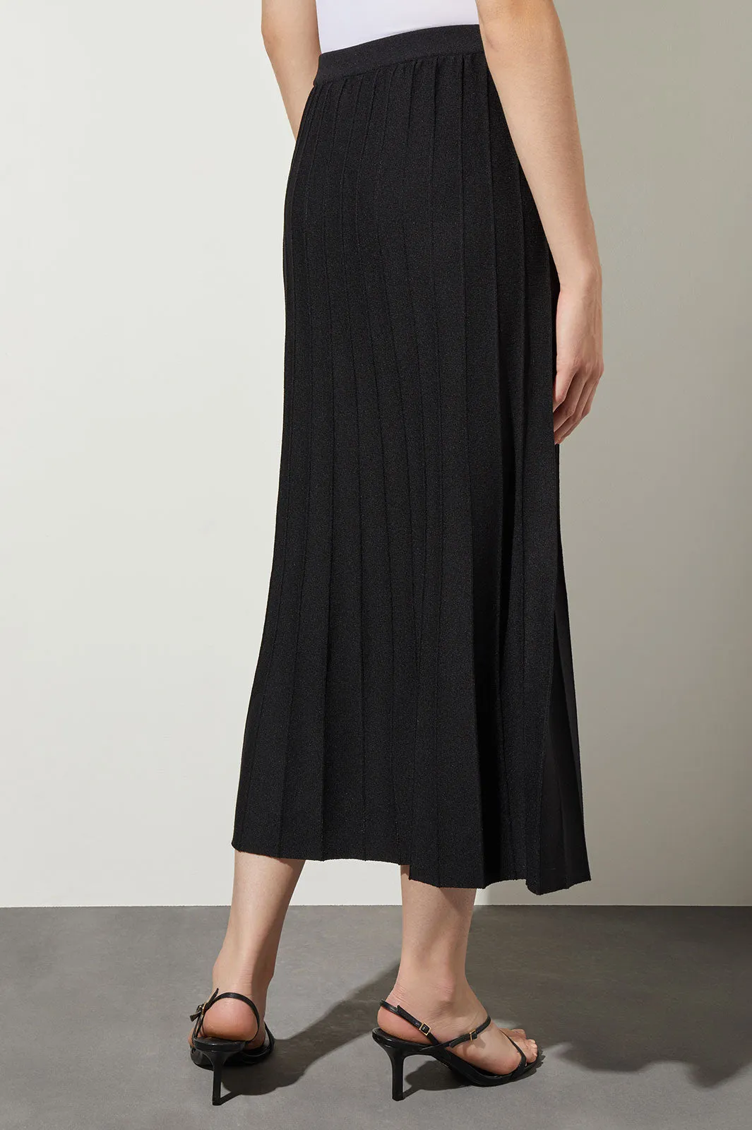 Pleated Soft Knit Maxi Skirt, Black