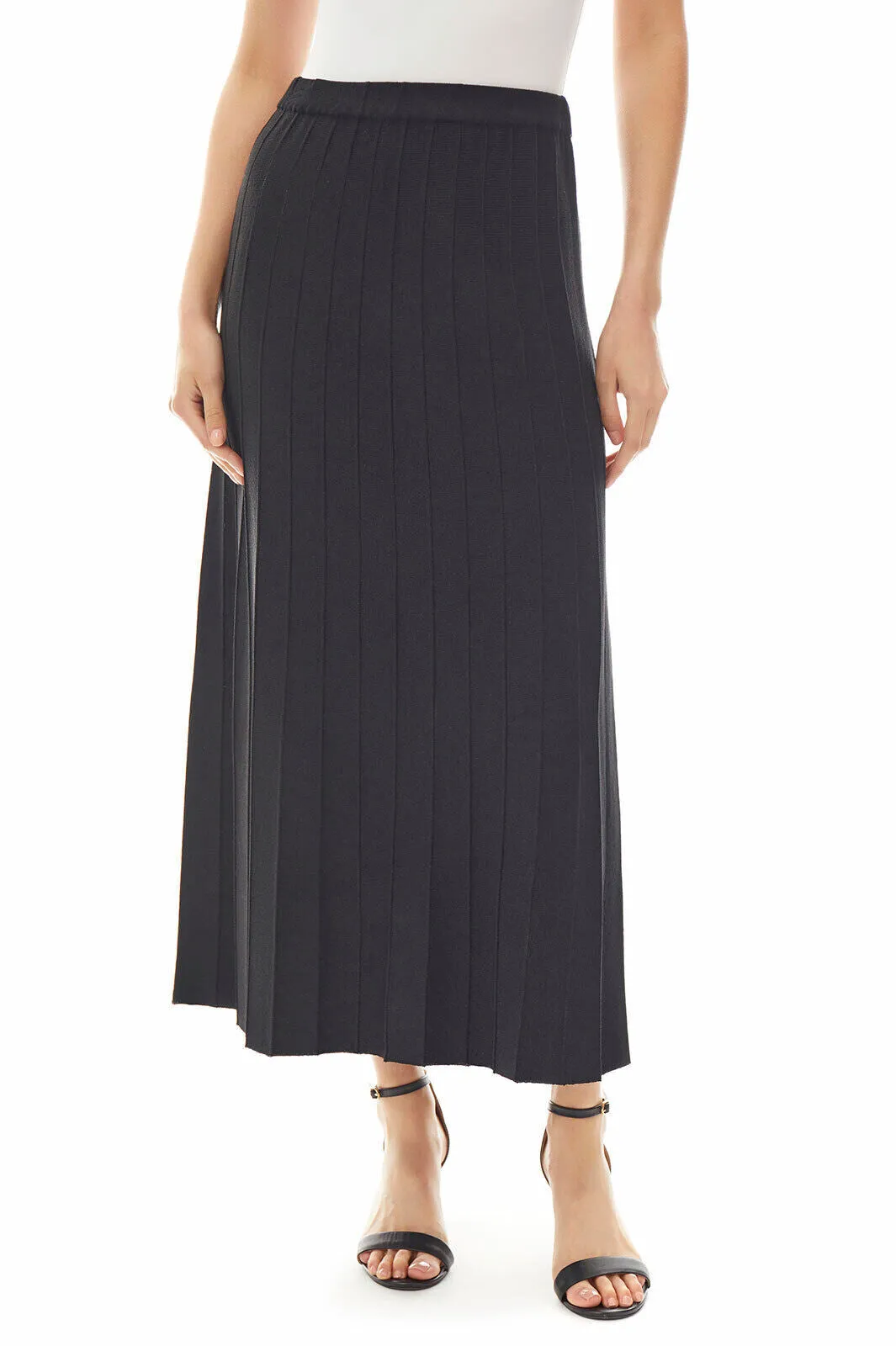 Pleated Soft Knit Maxi Skirt, Black