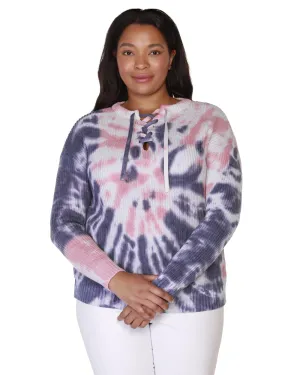 Presley Tie-Dye Lace-up Sweater | Navy/Pink Guava