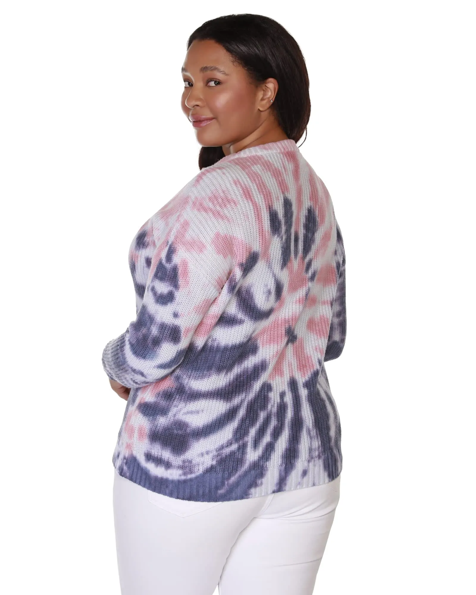 Presley Tie-Dye Lace-up Sweater | Navy/Pink Guava