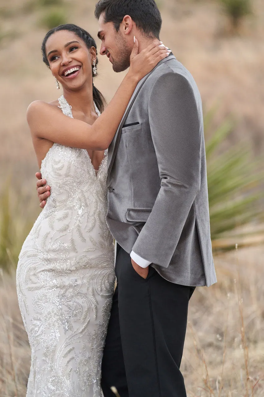 "Venice" Silver Grey Velvet Dinner Jacket (Separates)