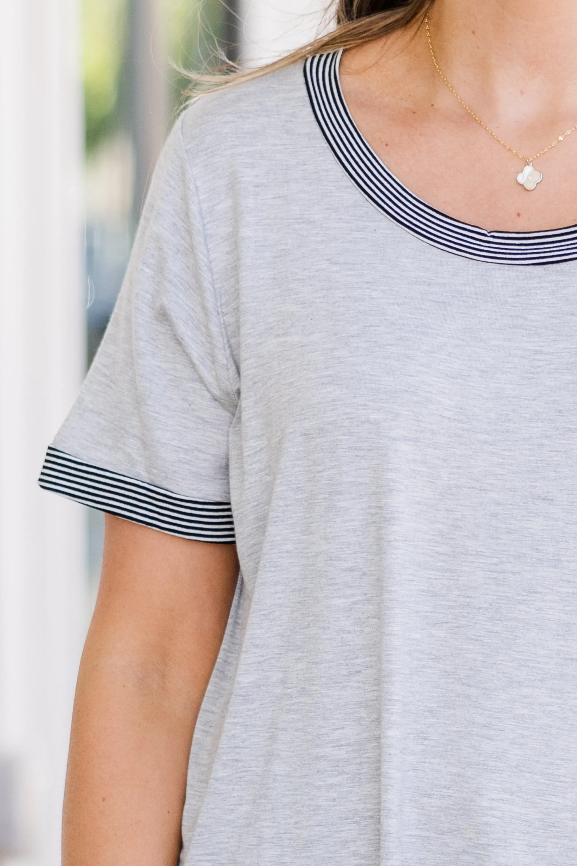 Shoreline Chic Stripe Top, Heather Grey