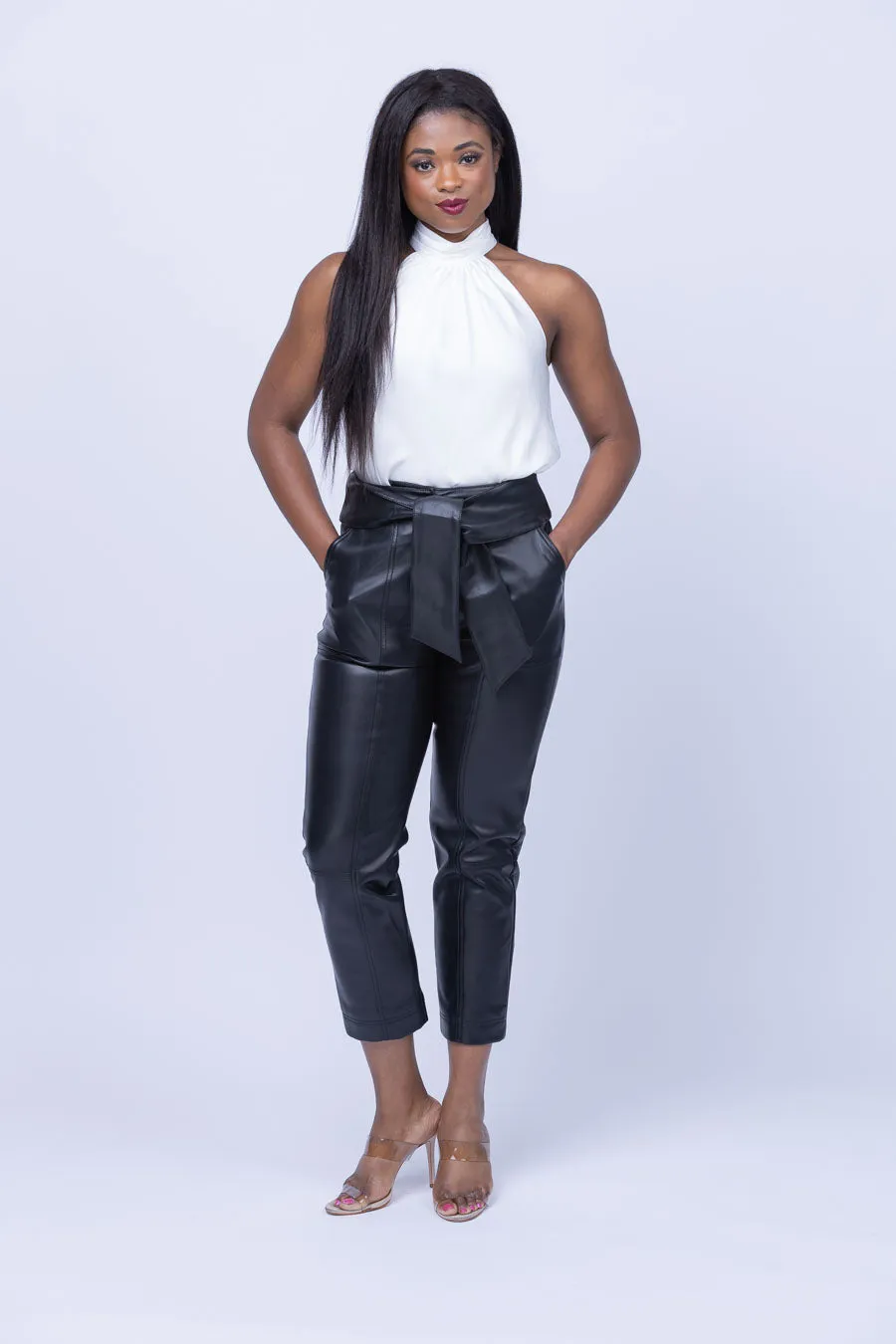 Simkhai Tessa Leather Tie Pants in Black