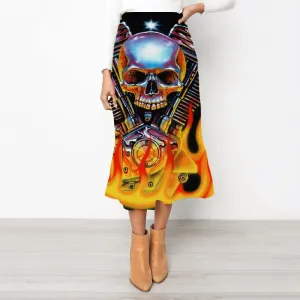 Skull Skirts Women Punk Rock Frauen Flame High waist skirts Motorcycle School skirt