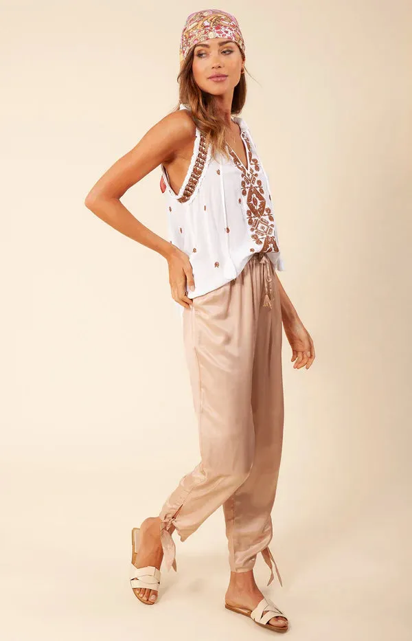 Tanea Solid Silk Pants Beige - Hale Bob