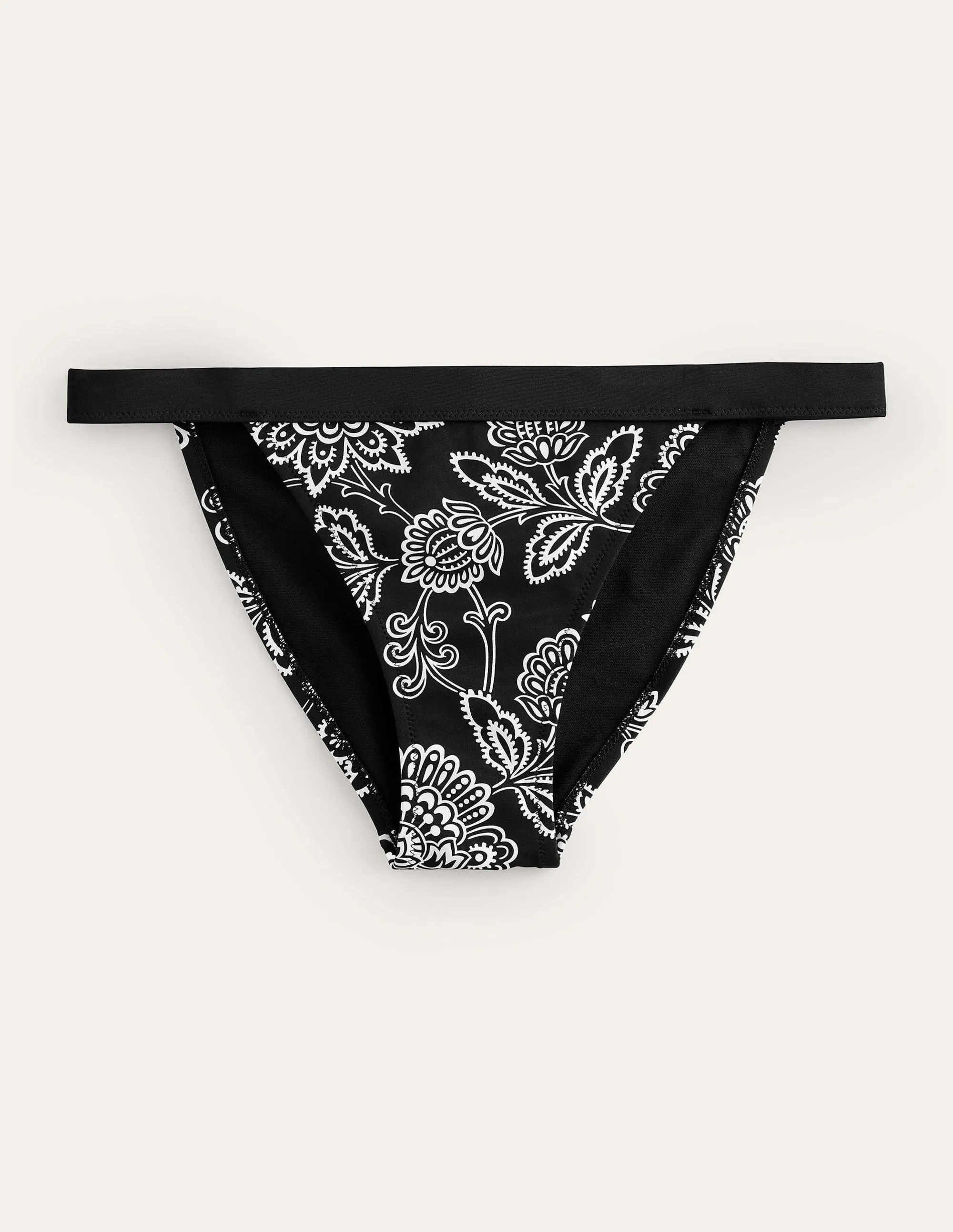 Tanga Bikini Bottoms-Black, White Floral