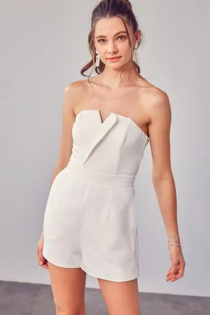 Trendy White Strapless Shorts Romper