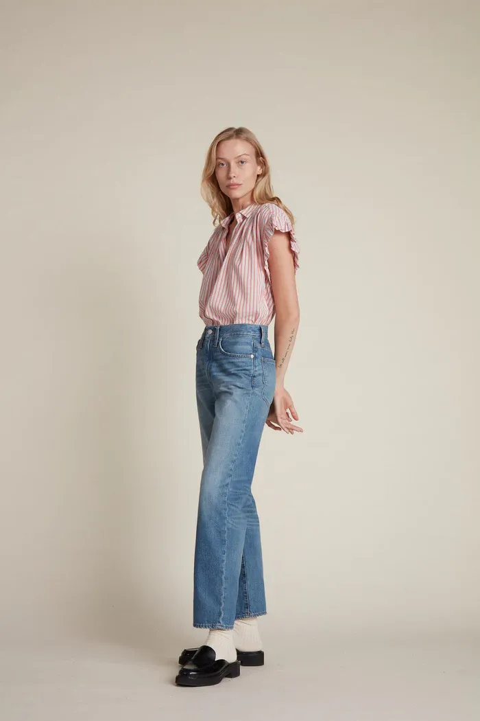 Trovata - Marianne "B" Ruffle Sleeve Shirt in Hommage Stripe