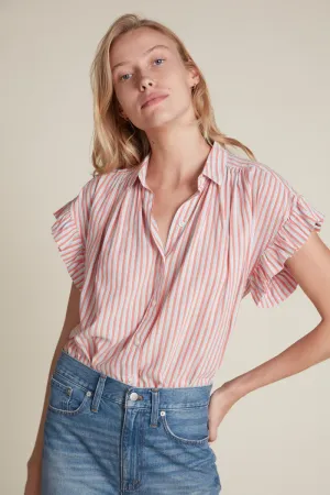 Trovata - Marianne "B" Ruffle Sleeve Shirt in Hommage Stripe