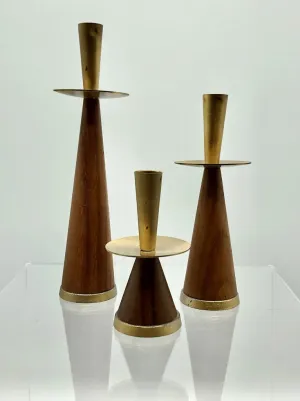 Vintage Danish Set of 3 Teak Candle Holders /b
