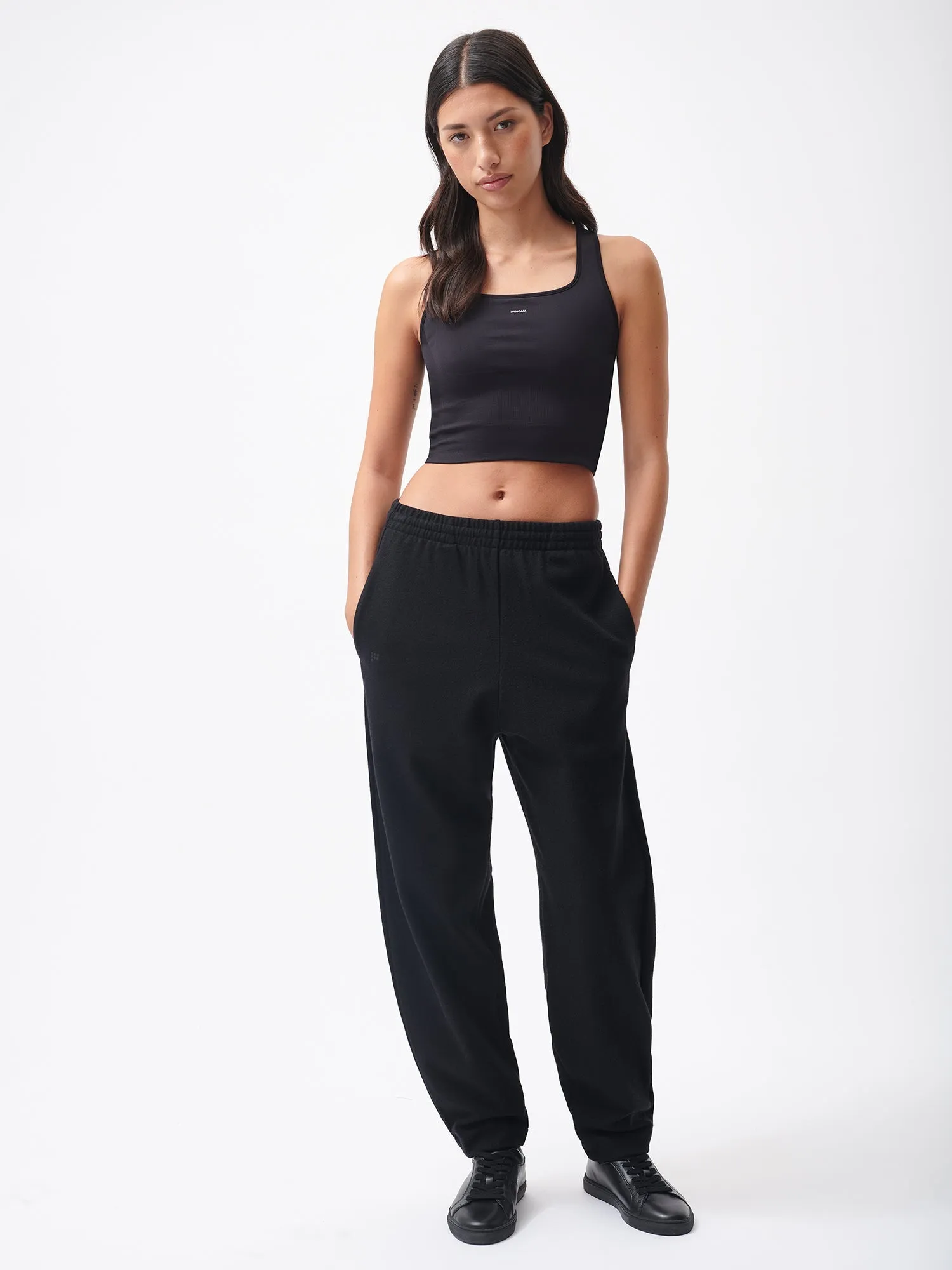 Womens Recycled Wool Jersey Barrel-Leg Track Pants—black