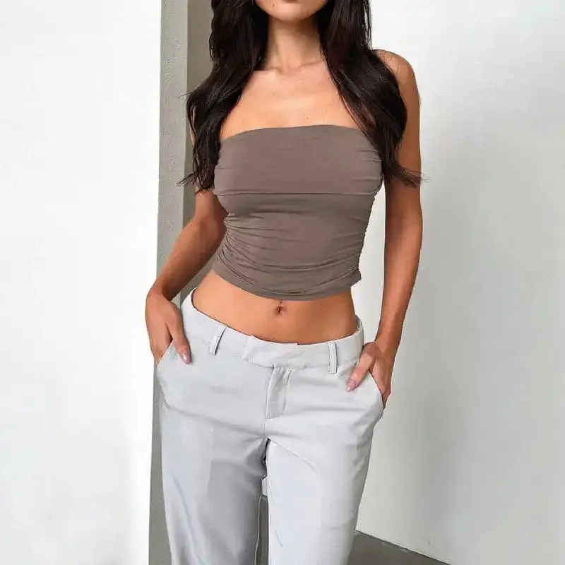 Women’s solid color tight short tube top
